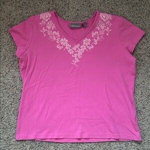 Y2K Vintage Pink Floral Sequin Vneck Tee